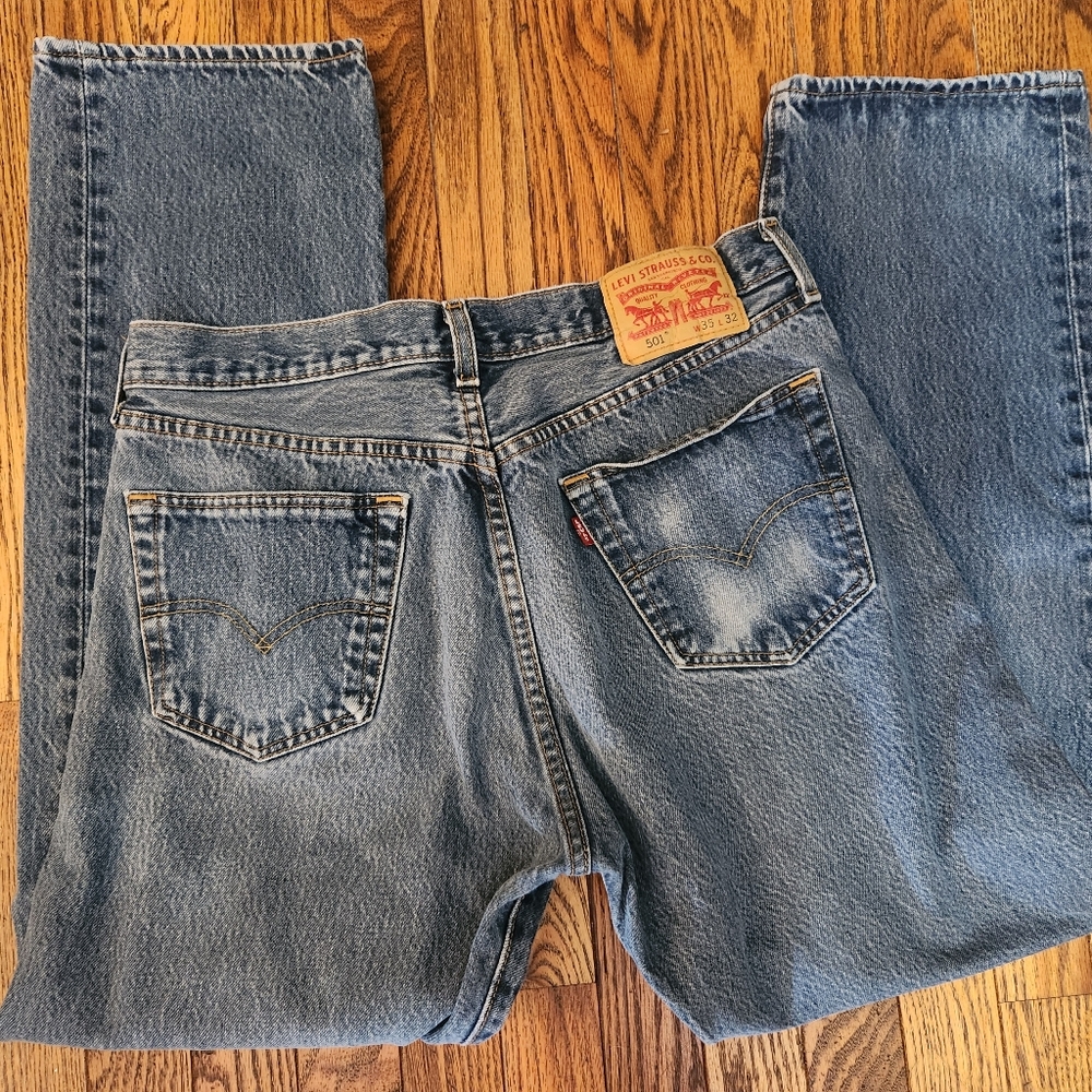 VINTAGE 501 Levi's Relaxed Blue Jeans Classic Denim Style BUTTONFLY 35 X32